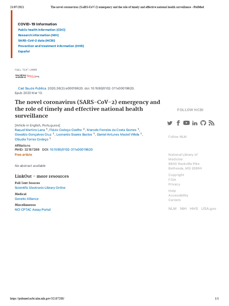 The Novel Coronavirus (SARS-CoV-2) Emergency and The Role of Timely and ...