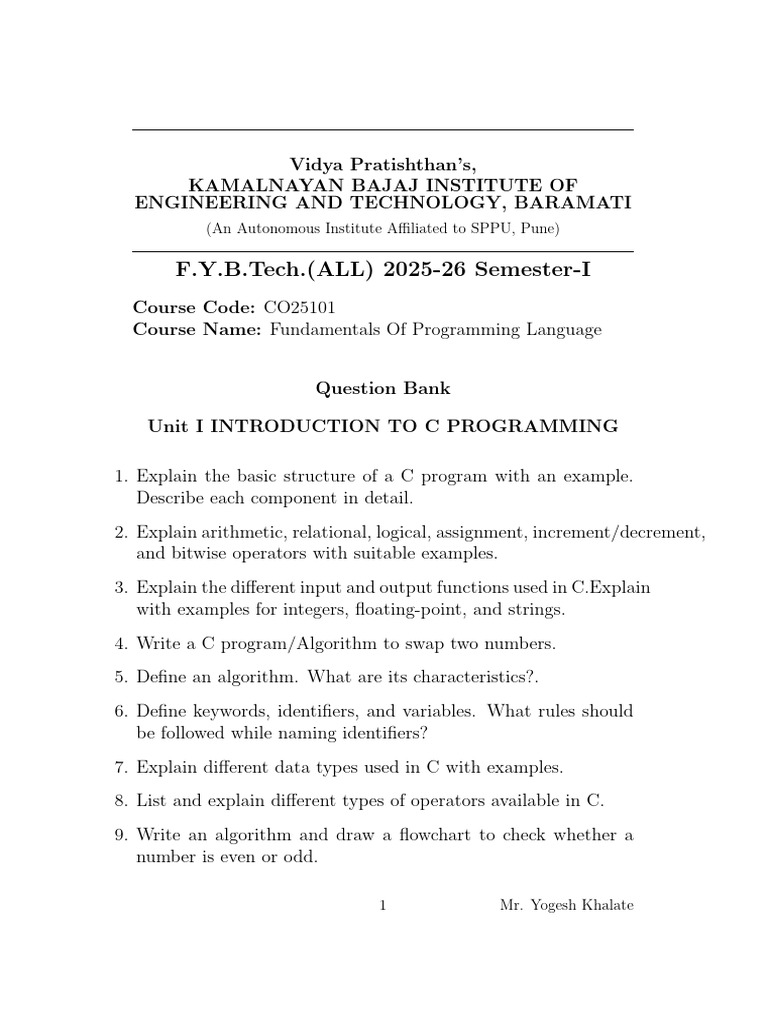 C Programming Language Question Bank | PDF | Control Flow | String ...