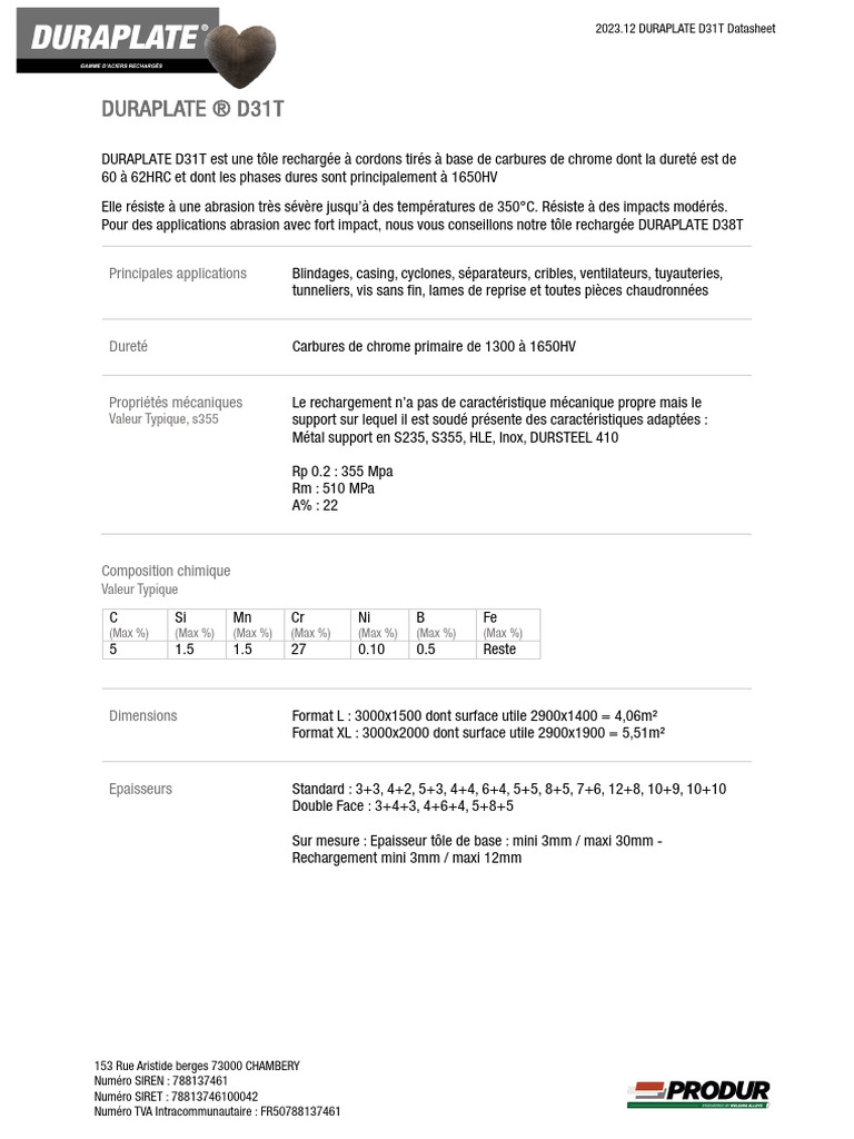 Tôle anti-abrasion DURAPLATE D31T | PDF | Soudage | Construction