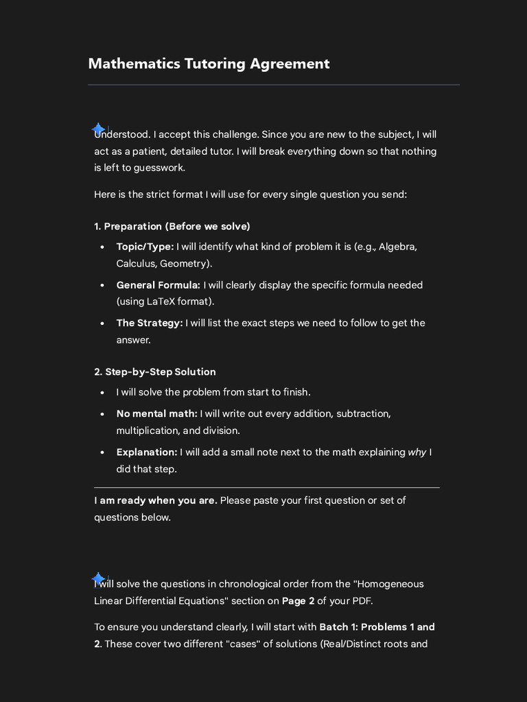 Mathematics Tutoring Agreement: Differential Equations | PDF ...