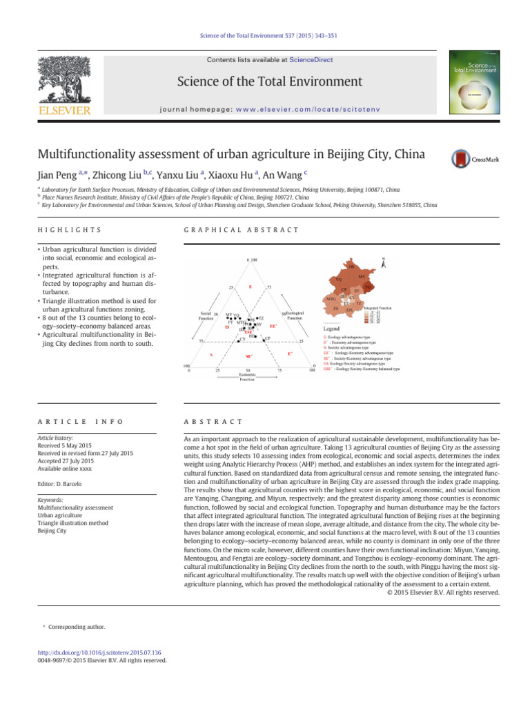 Urban Agriculture Multifunctionality in Beijing | PDF | Agriculture ...