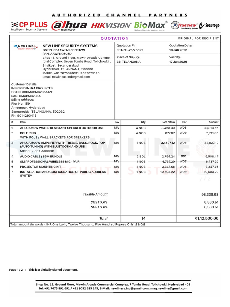 Quotation for Audio System Installation | PDF | Electronics ...