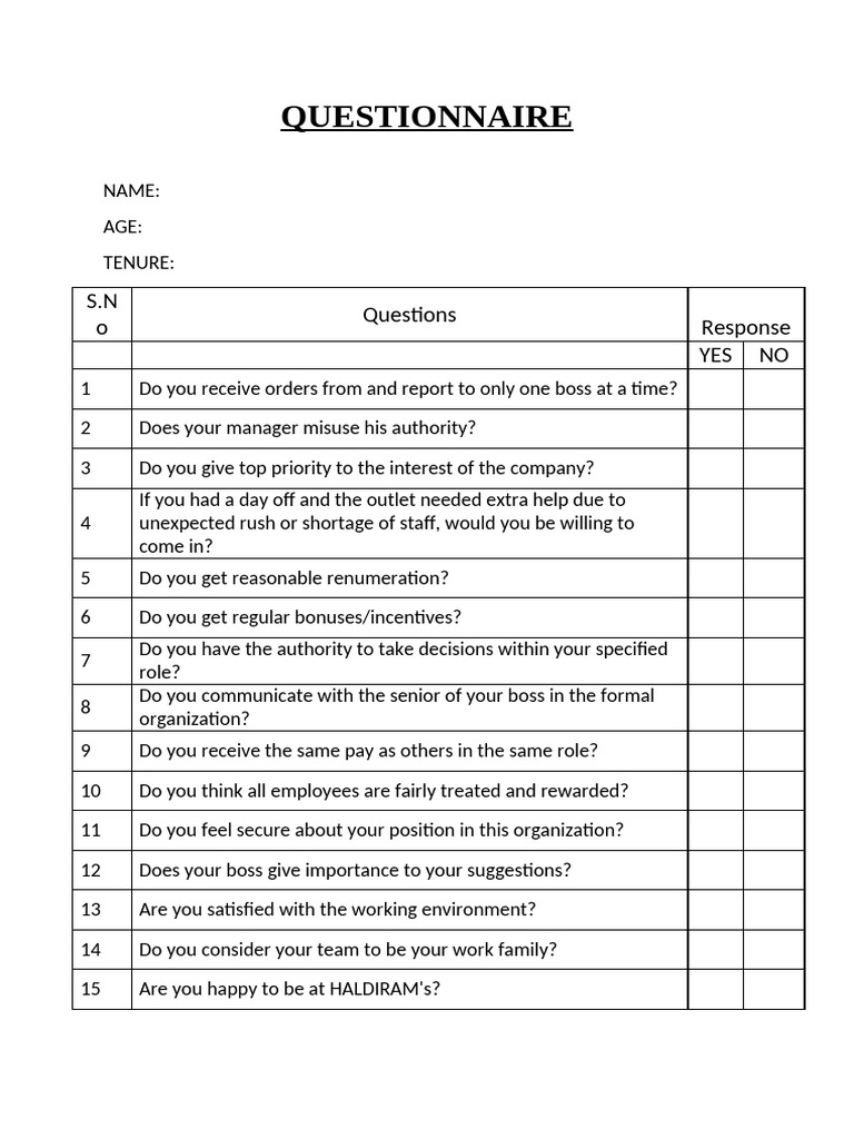 Employee Satisfaction Questionnaire | PDF
