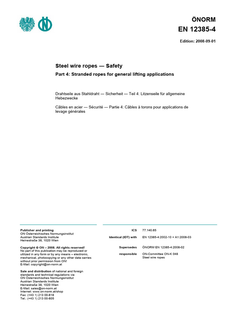 Steel Wire Ropes Safety Standard EN 12385-4 | PDF