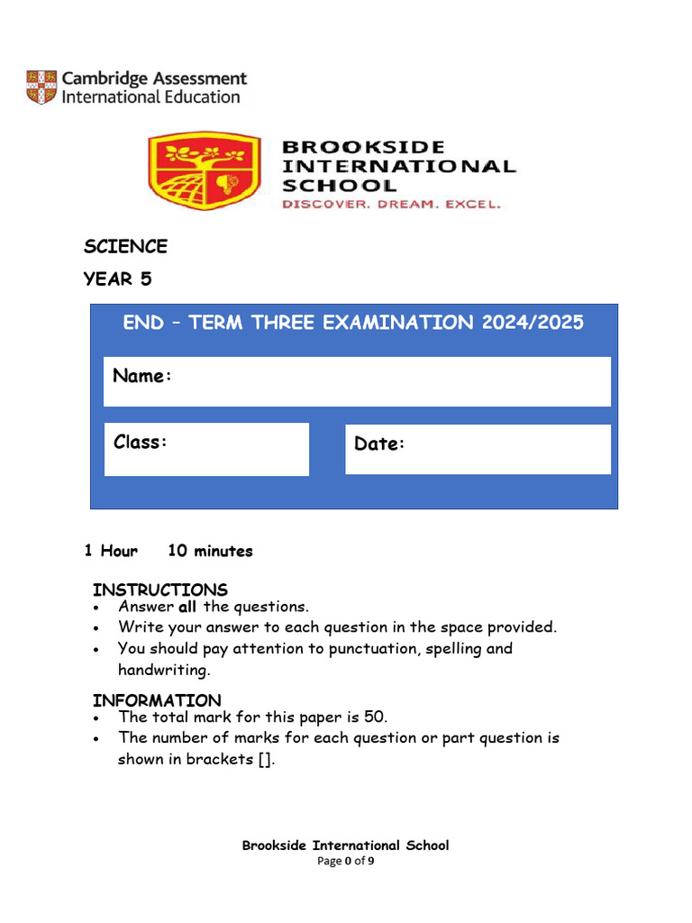 Year 5 Science Exam Paper | PDF | Digestion | Water