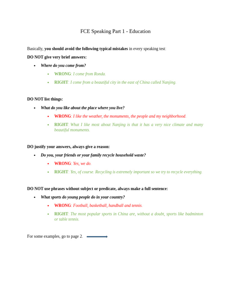 FCE Speaking Tips: Education Insights | PDF | Homework | Cognition