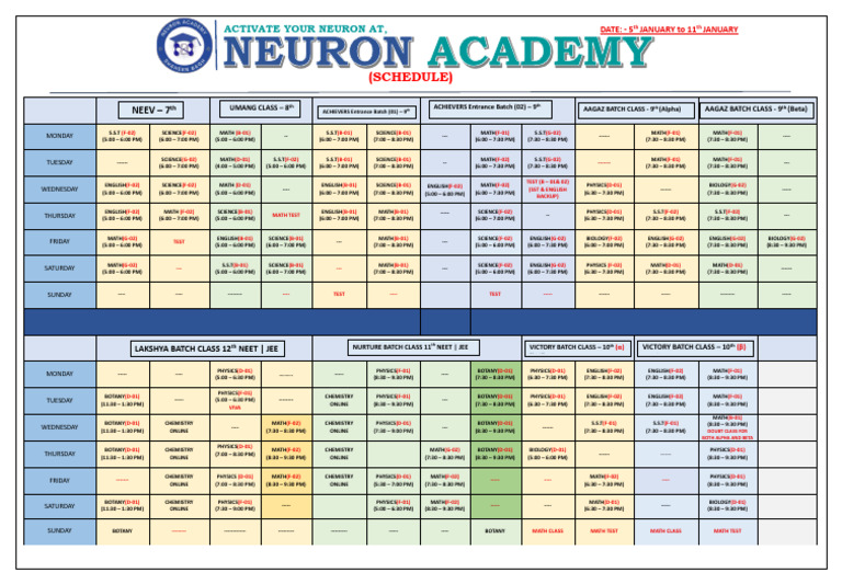 Neuron Academy Class Schedule January | PDF