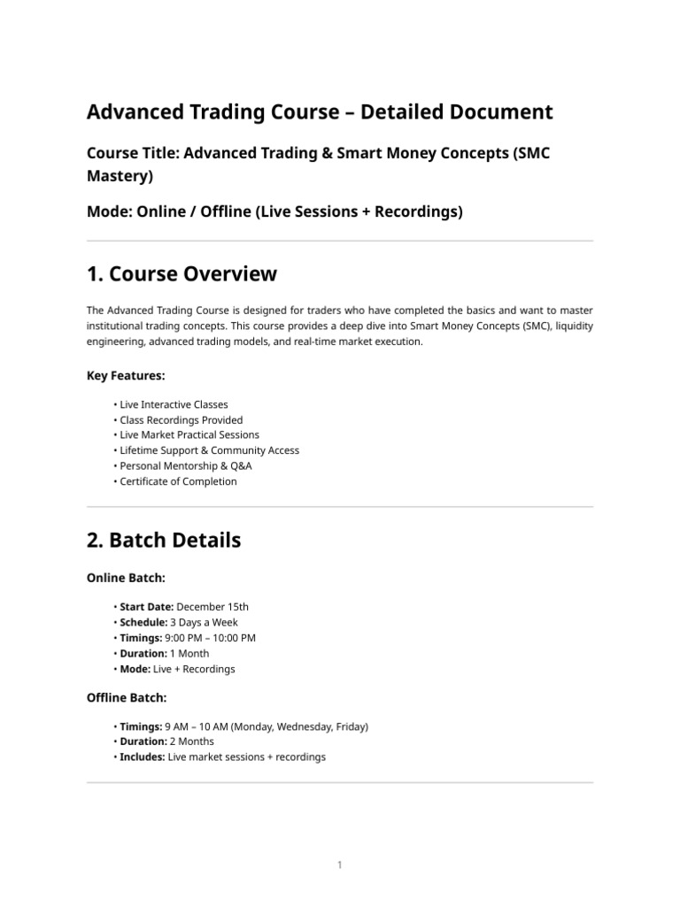 Advanced Trading & SMC Mastery Course | PDF | Market Trend