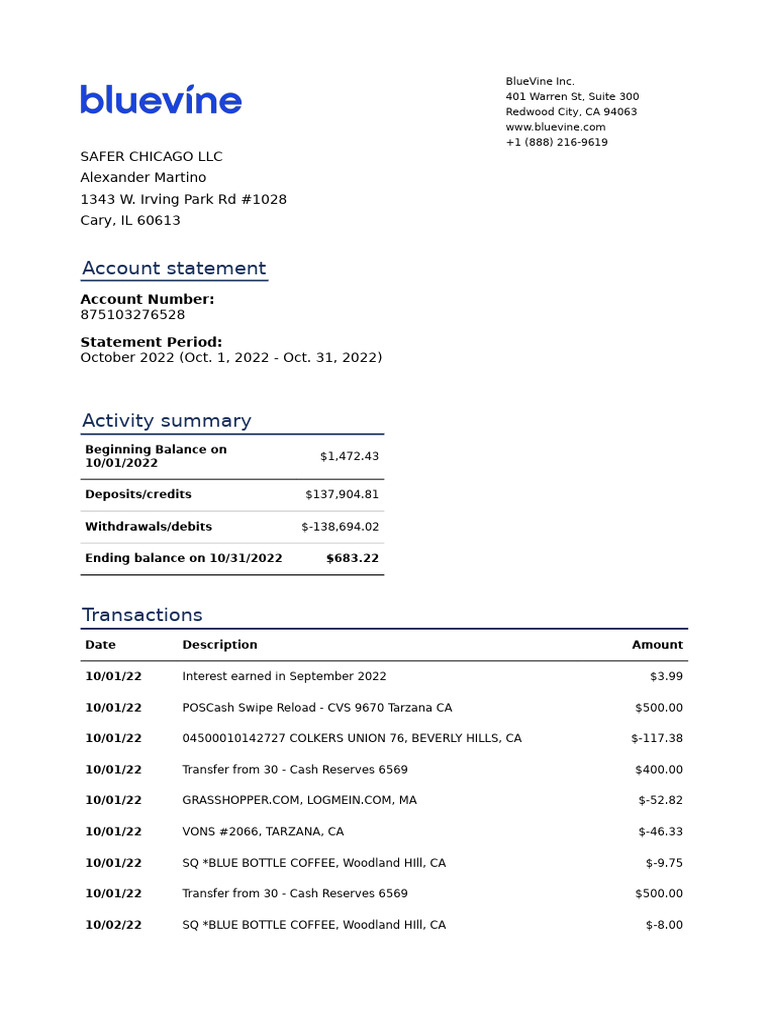 October 2022 Account Statement Summary | PDF | Banks | Service Industries