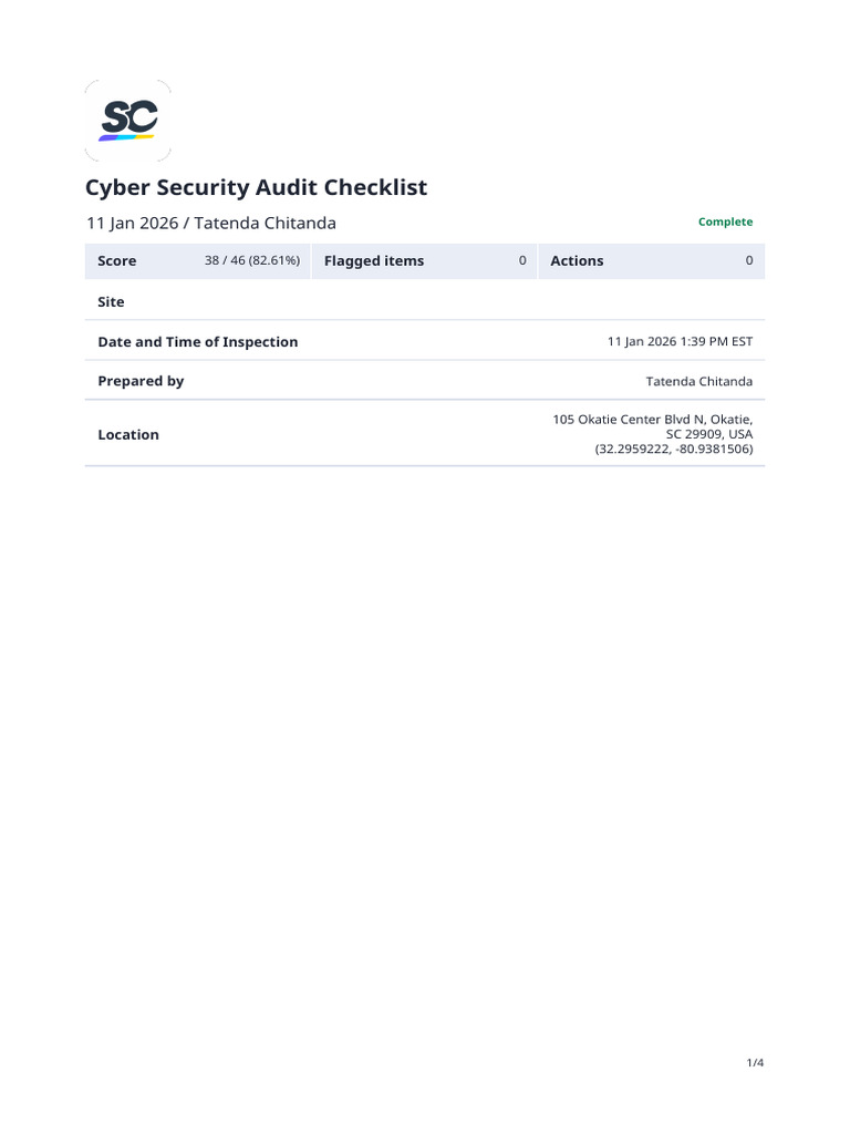 Cyber Security Audit Checklist 2026 | PDF | Security | Computer Security