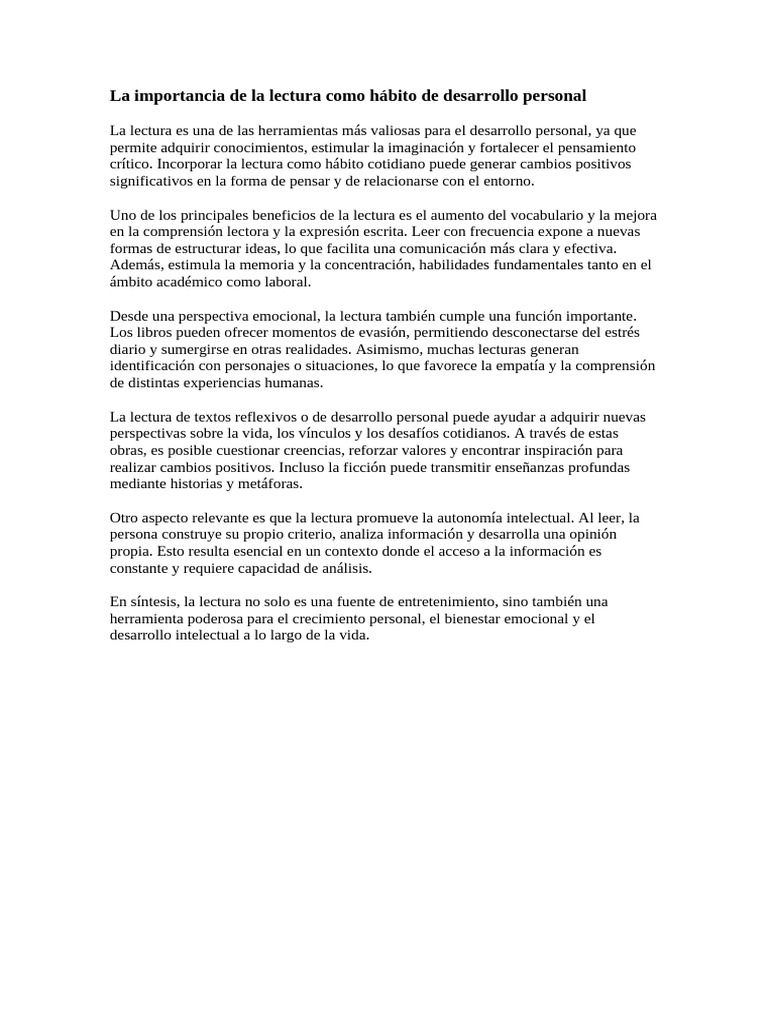 La lectura: clave para el desarrollo personal | PDF