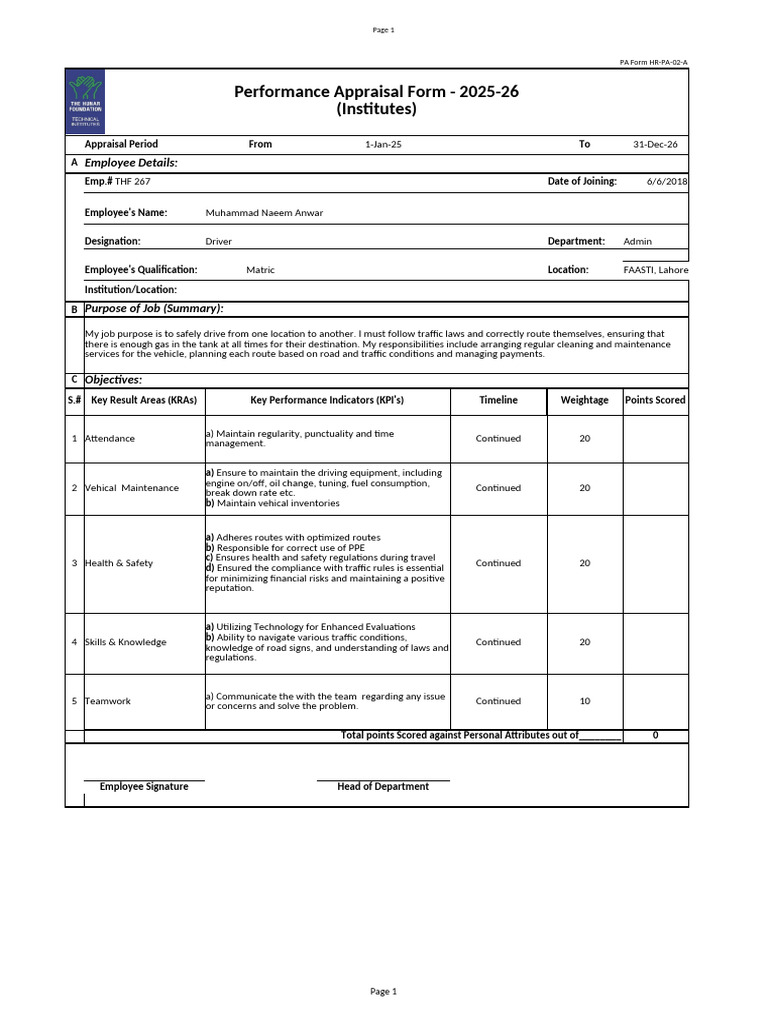 Performance Appraisal Form 2025-26 | PDF | Communication | Leadership