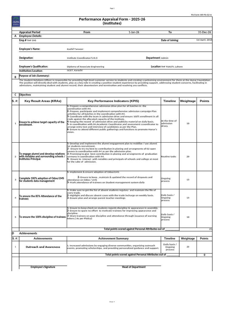 2025-26 Employee Performance Appraisal Form | PDF | Performance ...