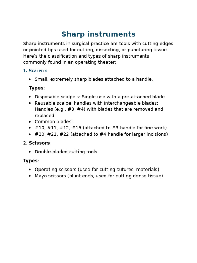 Types of Surgical Sharp Instruments | PDF | Syringe | Surgical Suture