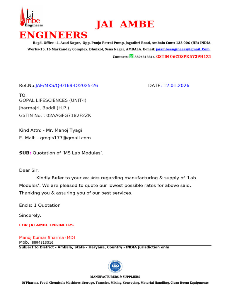 0169-d, Gopal Lifesciences, Lab Modules With Granite, 12.01.2026 | PDF