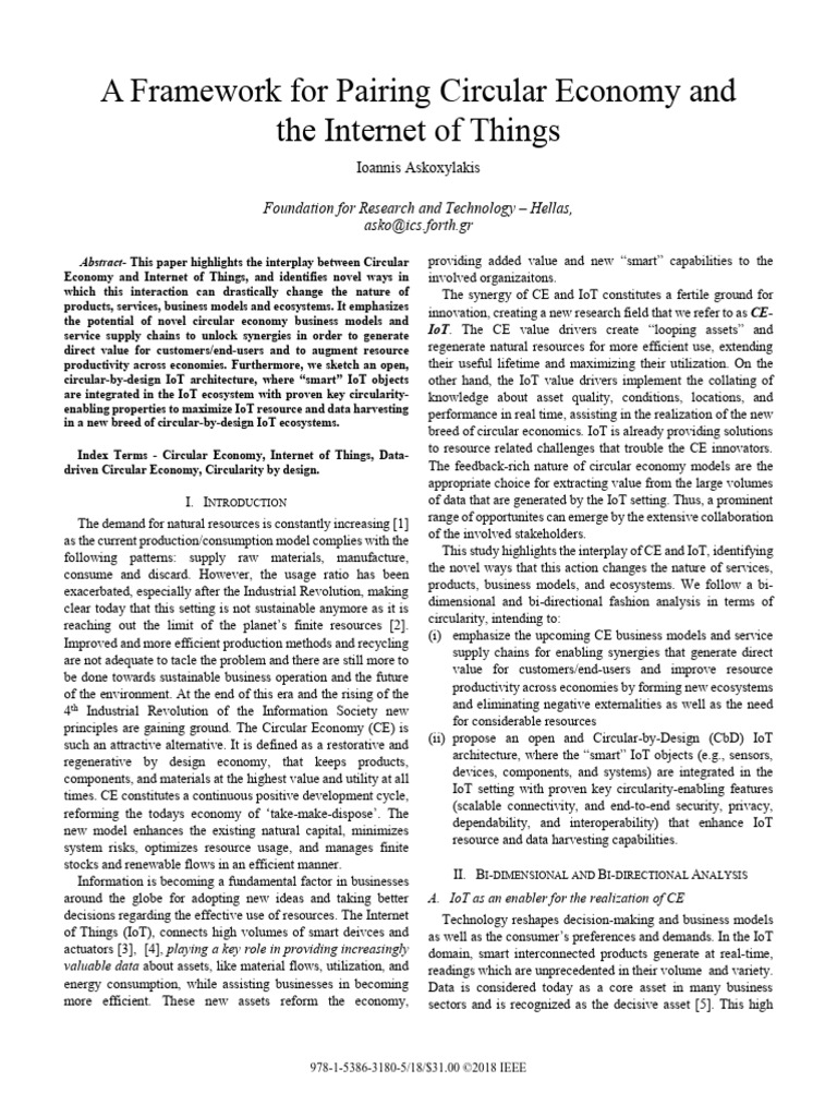 Circular Economy and IoT Synergies | PDF | Internet Of Things ...