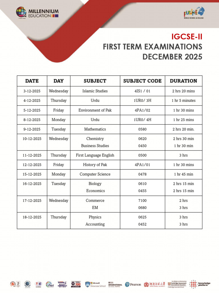 IGCSE December 2025 Exam Schedule | PDF