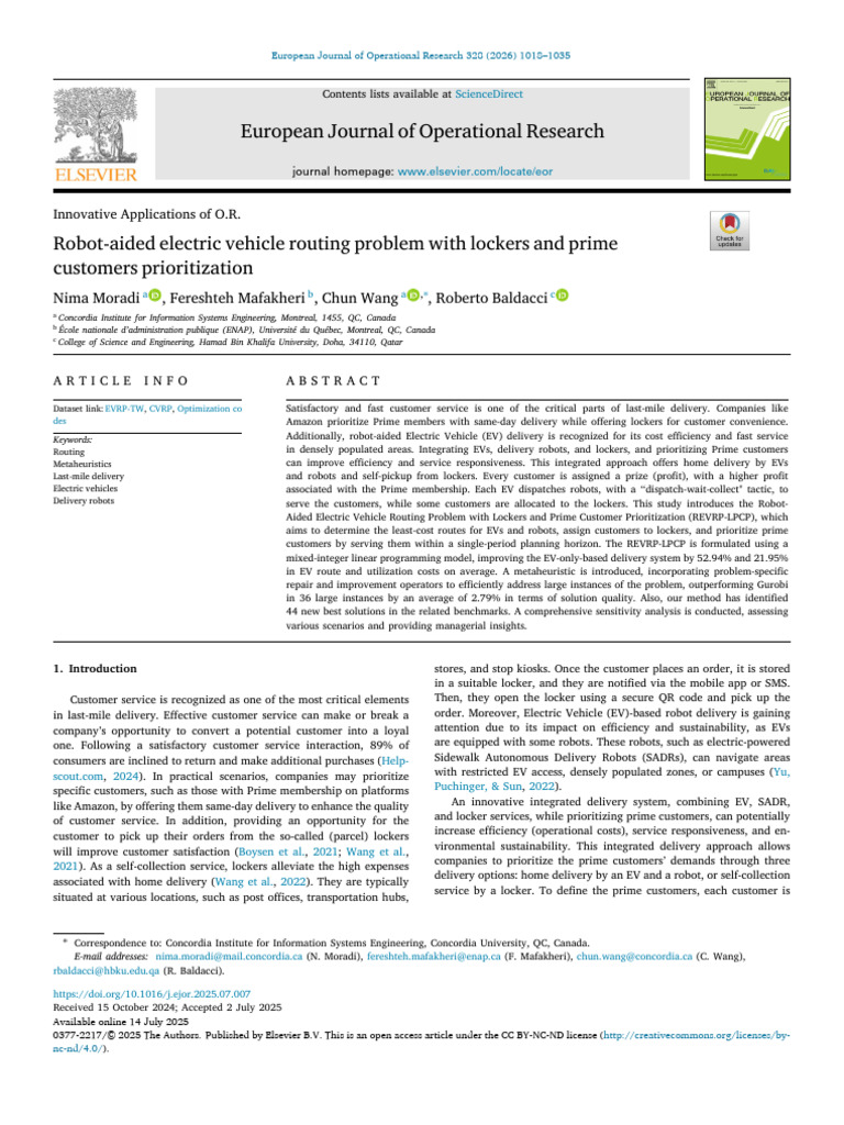 Robot-Aided EV Routing with Lockers | PDF | Routing | Linear Programming