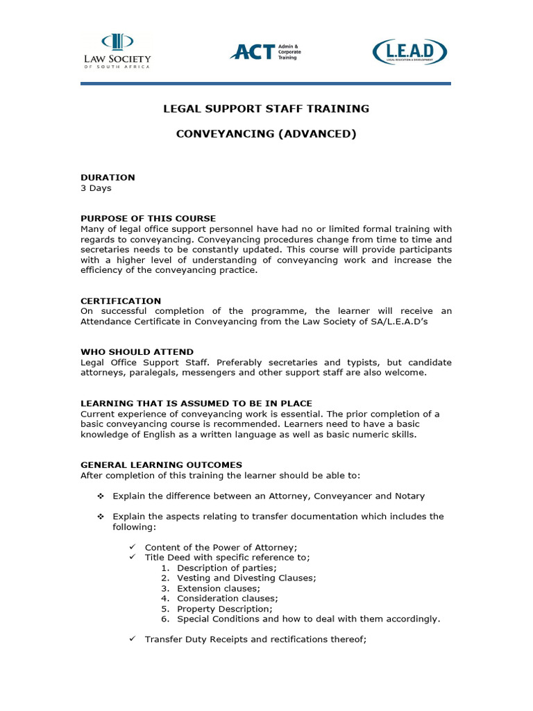 Advanced Conveyancing Training Course | PDF | Lawyer | Conveyancing