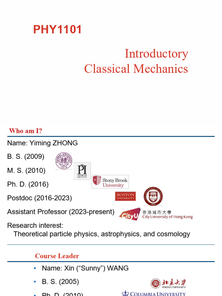 Intro to Classical Mechanics Course Details | PDF | Physics | Newton's ...