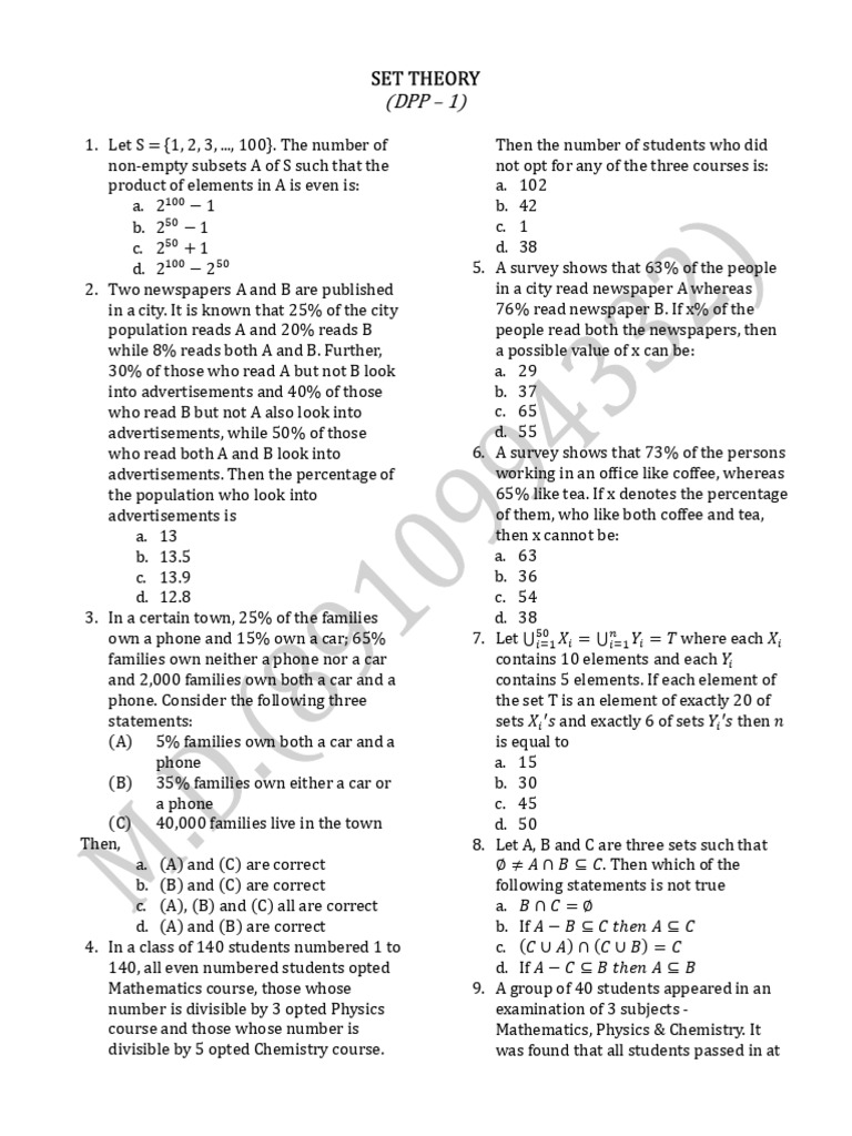 Set Theory Problems and Solutions | PDF | Element (Mathematics ...