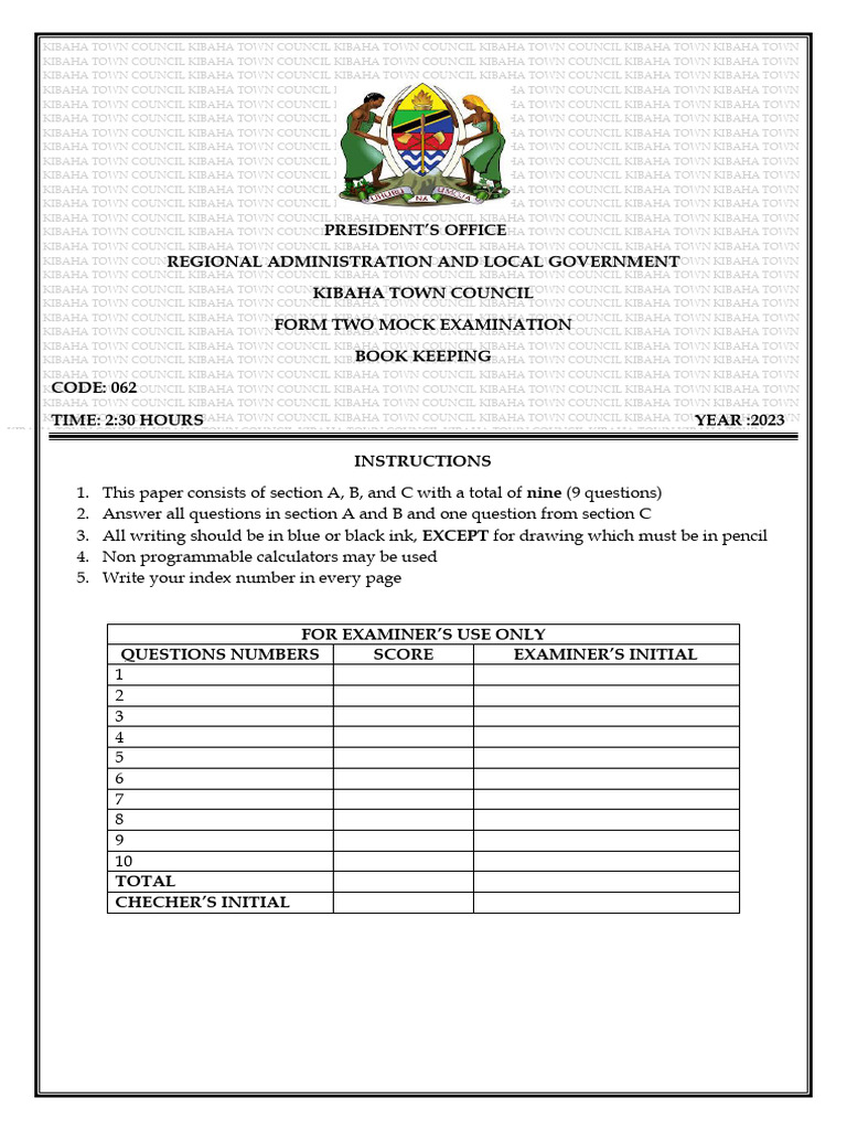Form Two Mock Exam: Bookkeeping 2023 | PDF | Debits And Credits ...