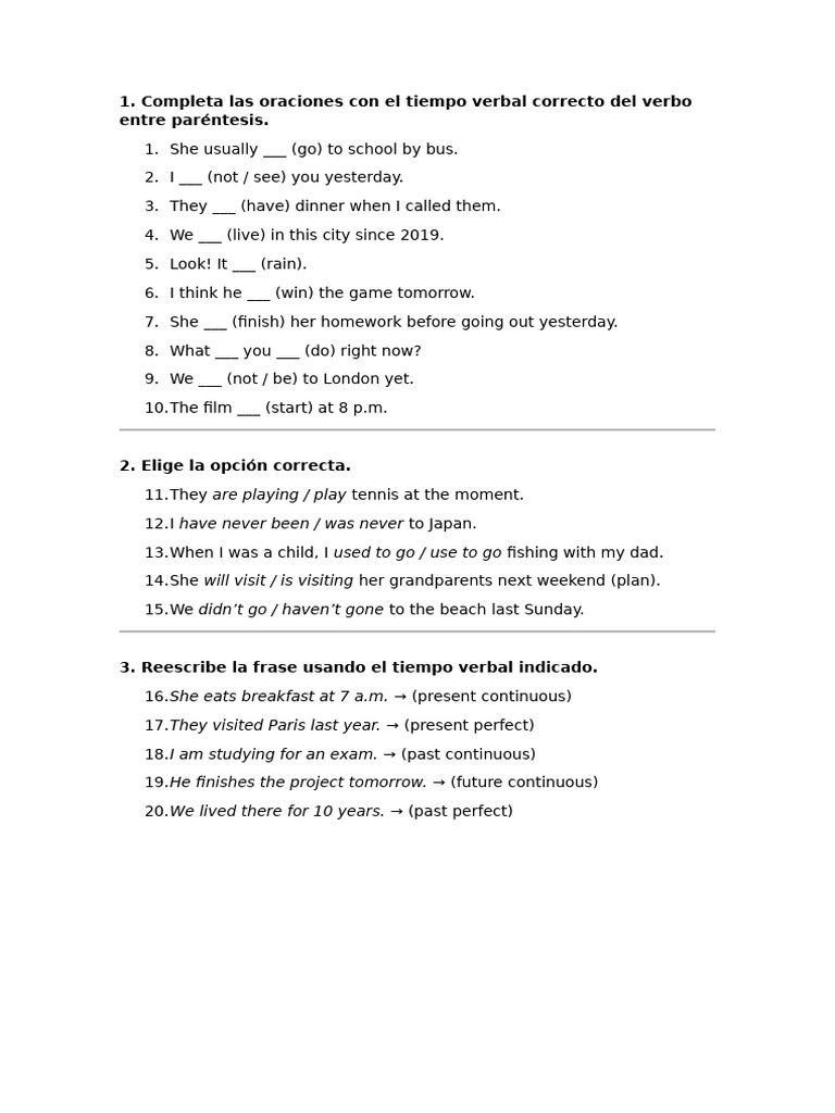 Mix Tenses Exercises | PDF