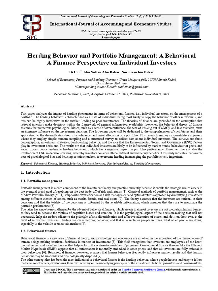 Herding Behavior in Portfolio Management | PDF | Economic Bubble ...