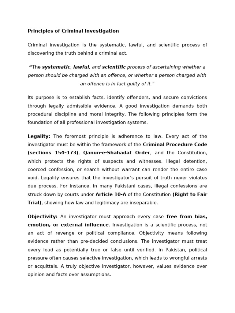 Key Principles of Criminal Investigation | PDF | Forensic Science | Crimes