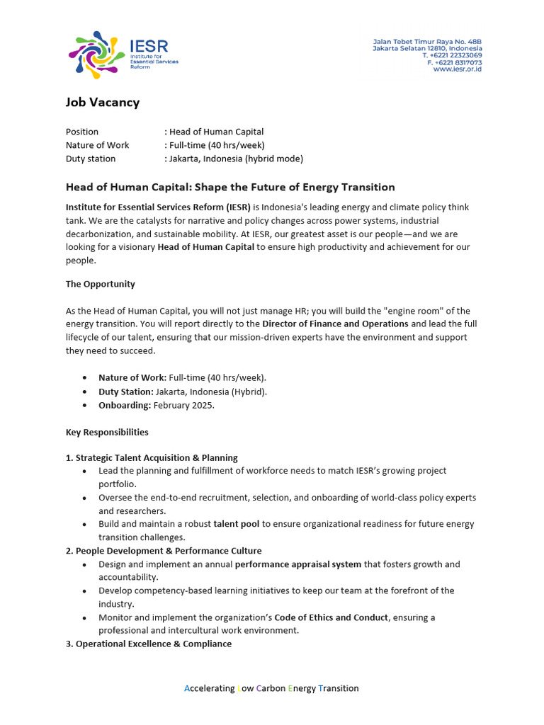 Head of Human Capital Job in Jakarta | PDF | Human Resource Management ...