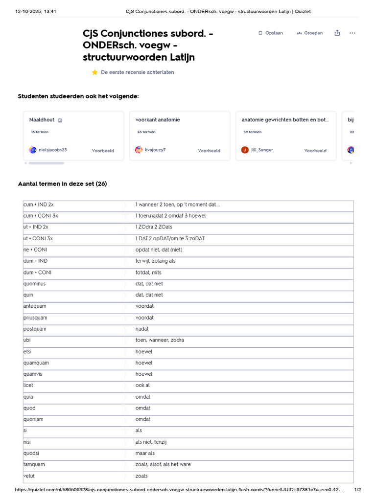 CJS Conjunctiones Subord. - ONDERsch. Voegw - Structuurwoorden Latijn ...
