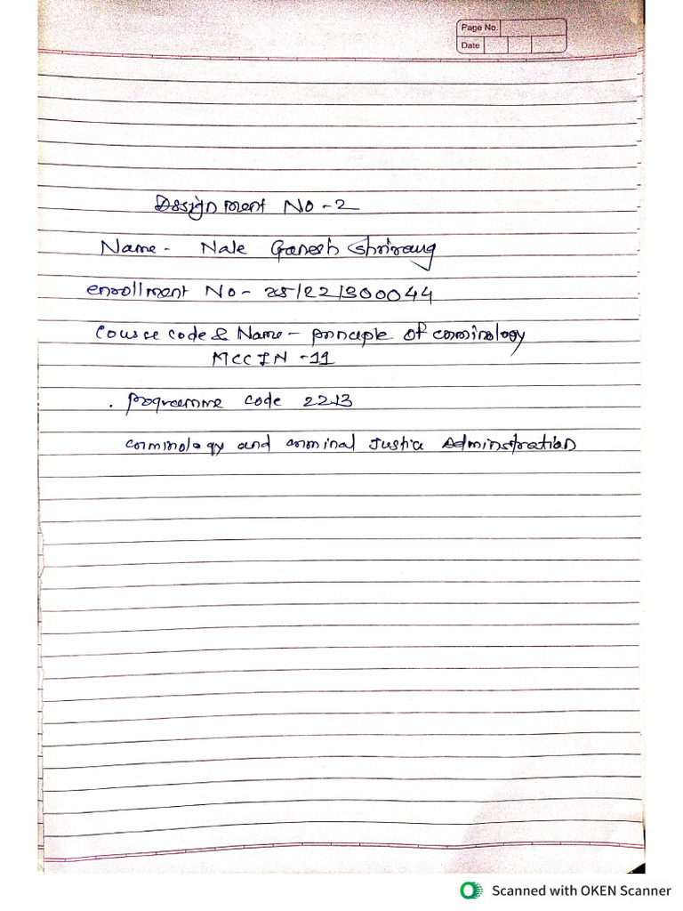 M.A. Criminology Assignment (Handwritten) Prepared by Ganesh Shrirang ...