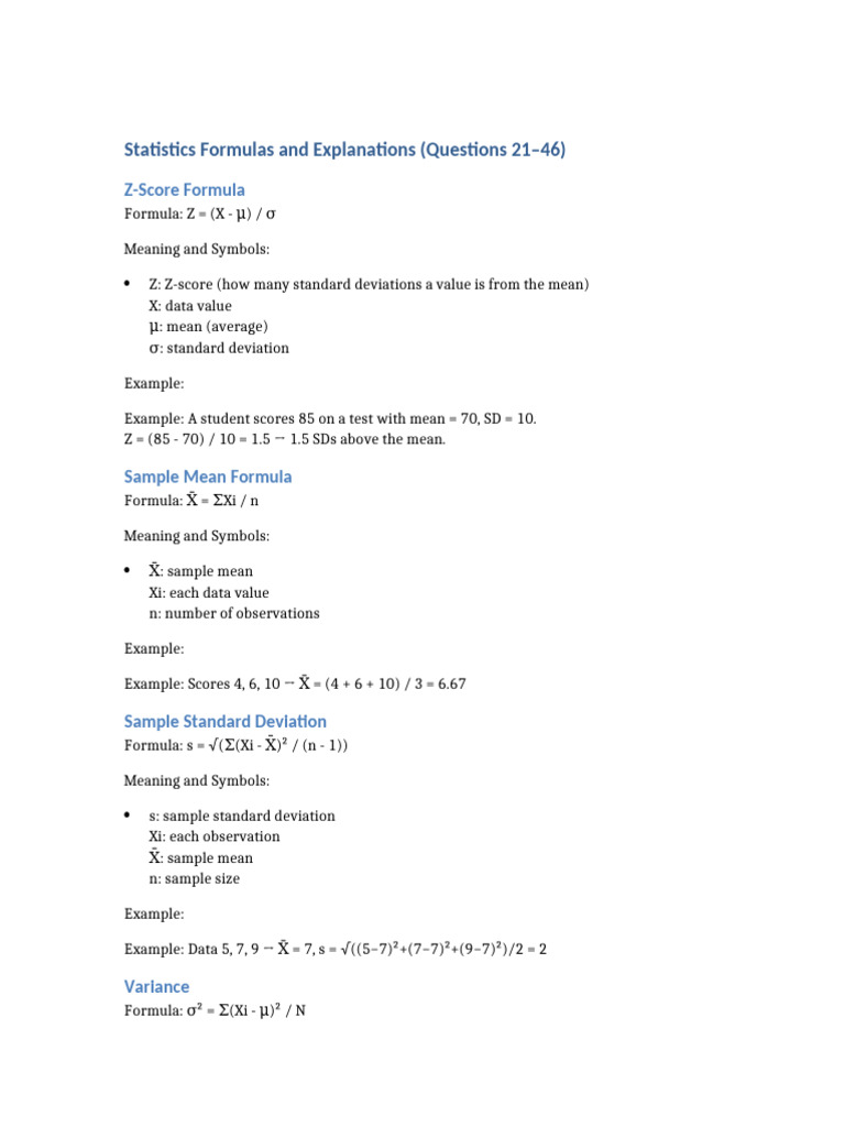 Key Statistical Formulas Explained | PDF | Standard Deviation ...