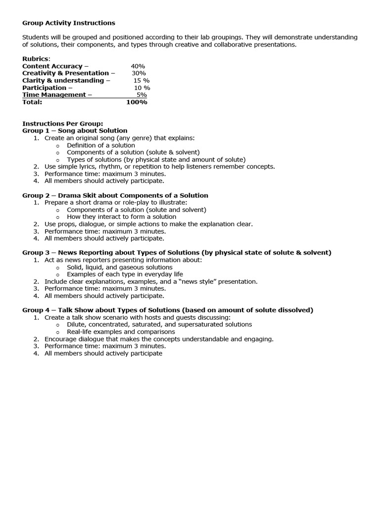Collaborative Group Activities on Solutions | PDF | Mixture | Condensed ...