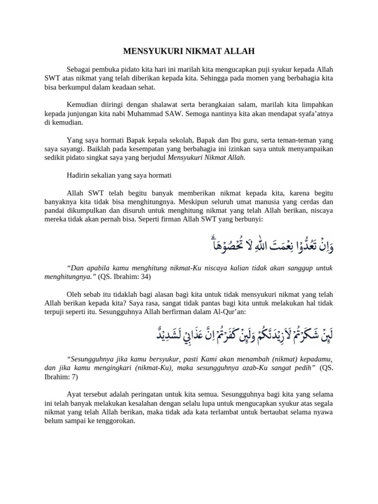 Mensyukuri Nikmat Allah dalam Kehidupan | PDF