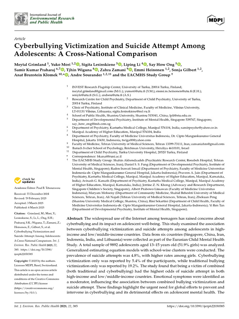 Cyberbullying and Suicide in Adolescents | PDF | Cyberbullying | Bullying