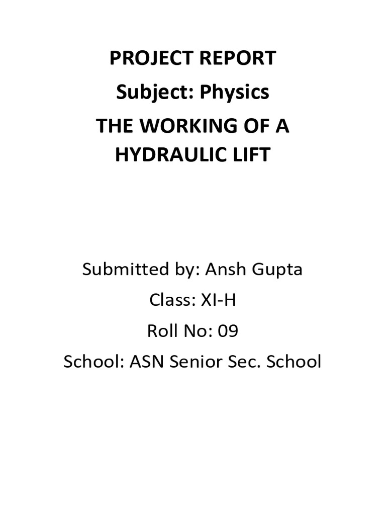 Hydraulic Lift Project Report | PDF | Mechanical Engineering | Liquids