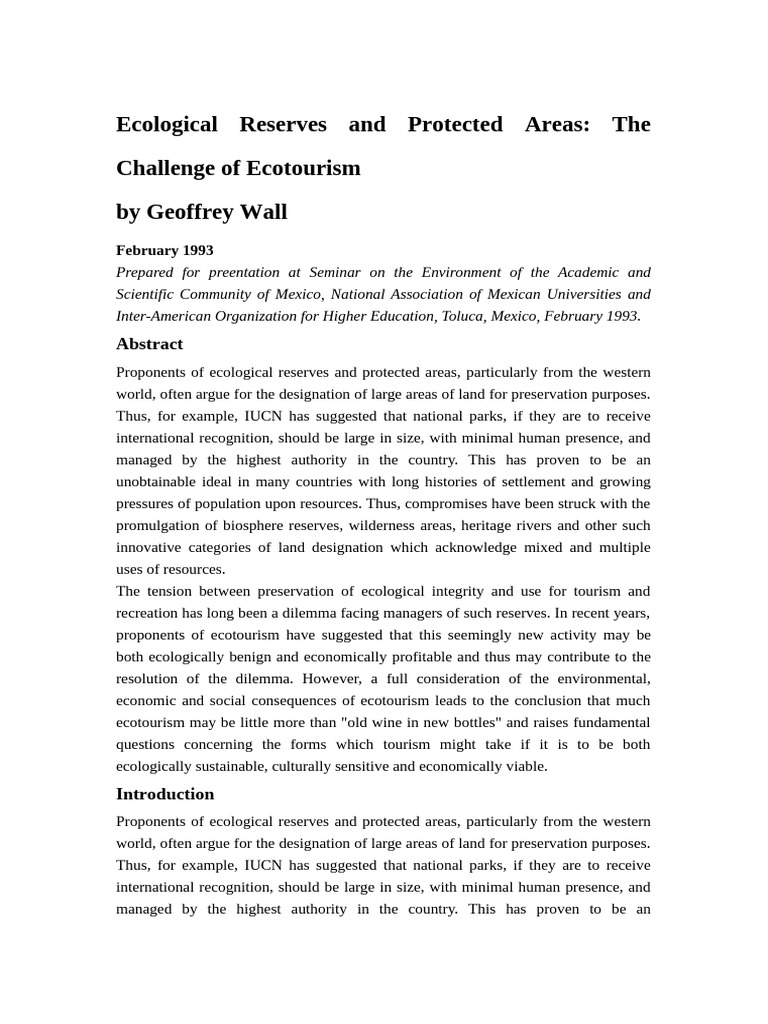 Ecotourism's Impact on Protected Areas | PDF | Tourism | Natural ...