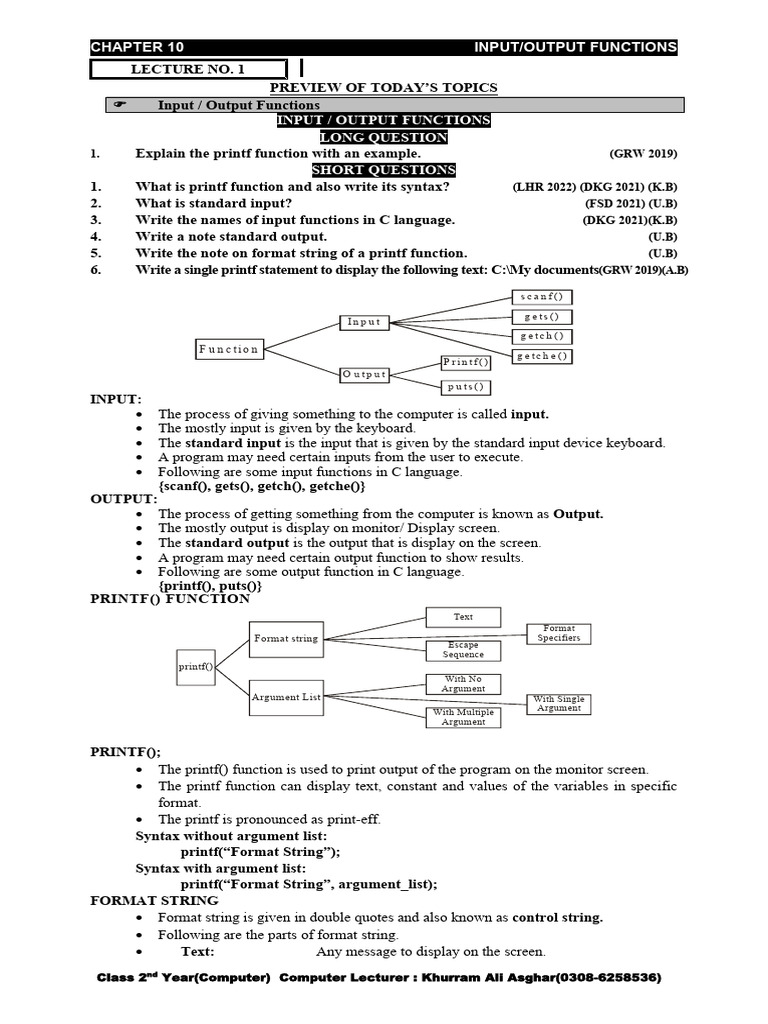 C Input/Output Functions and printf Guide | PDF | Parameter (Computer ...