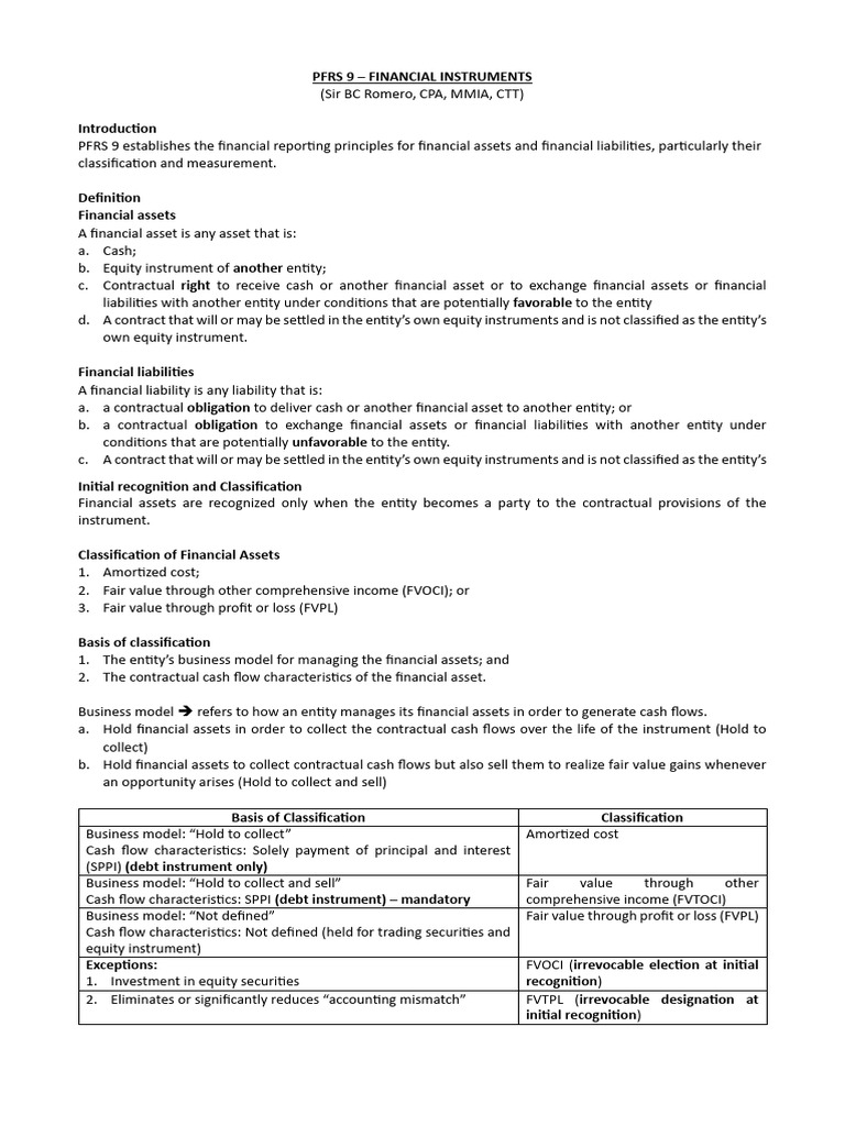 PFRS 9 Financial Instruments Overview | PDF | Historical Cost | Fair Value