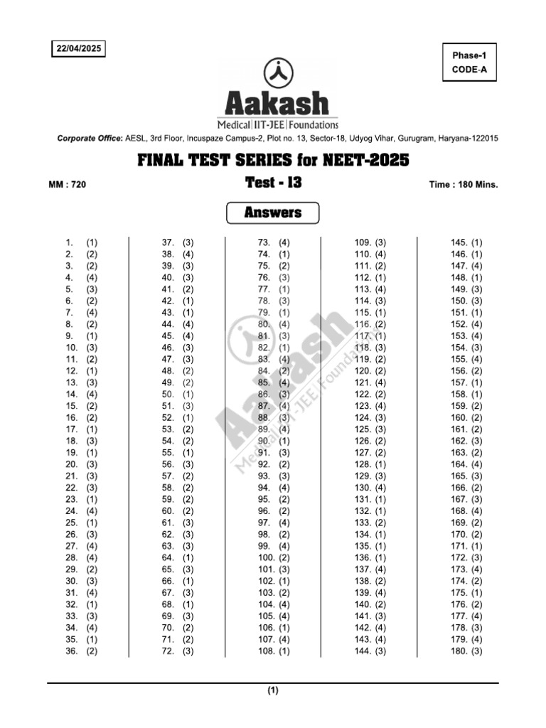 FTS (P1) Test-13A (22-04-2025) Sol | PDF