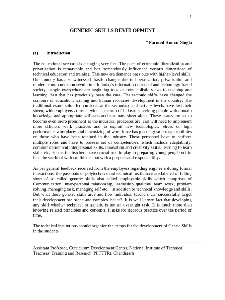 Developing Generic Skills for Employment | PDF | Knowledge | Learning
