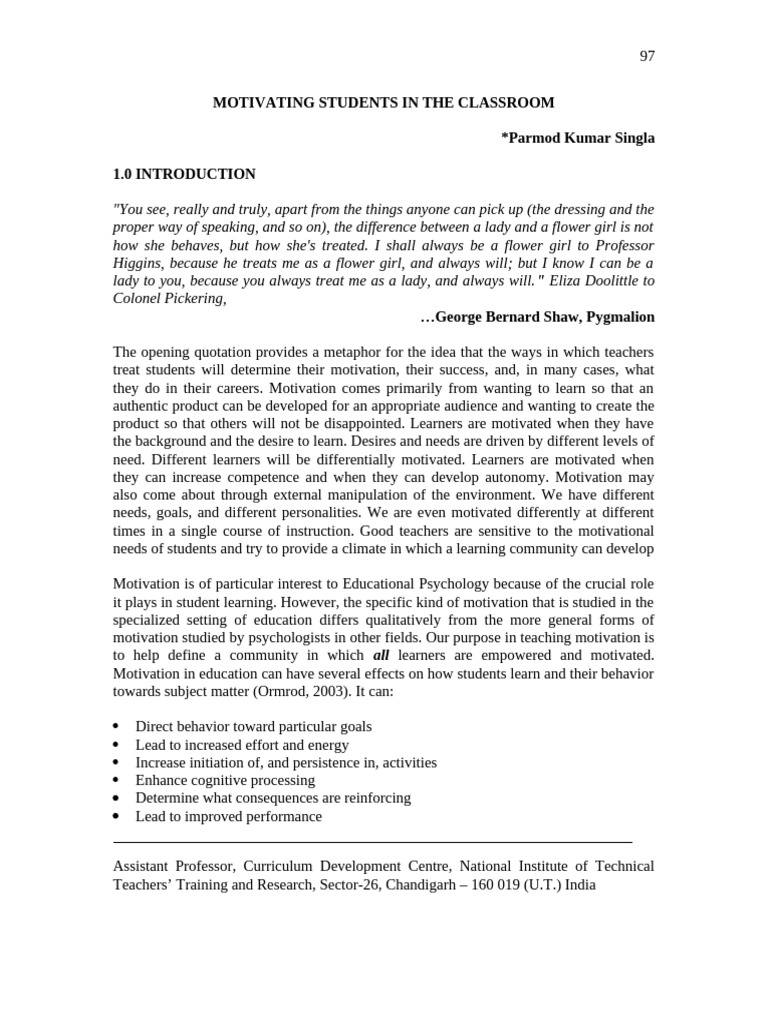 Motivating Students in The Classroom | PDF | Motivational | Motivation