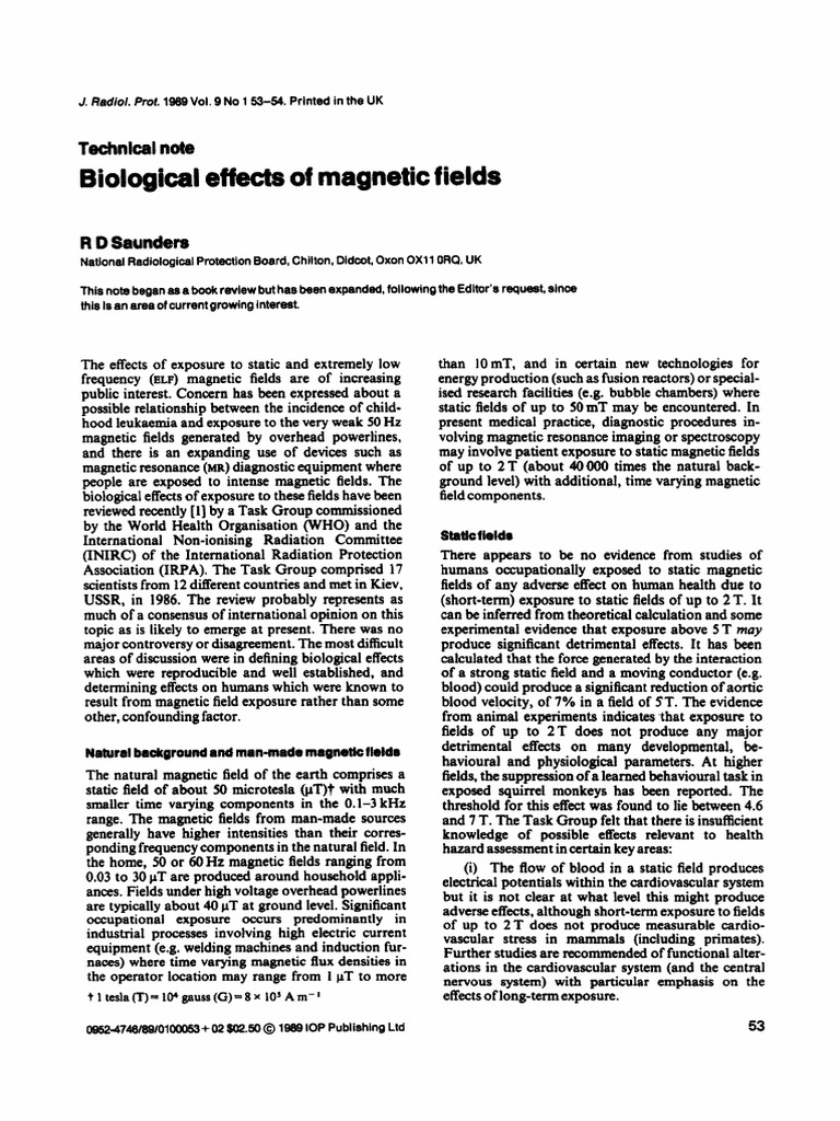 Bological Effects of Magnetic Fields | PDF