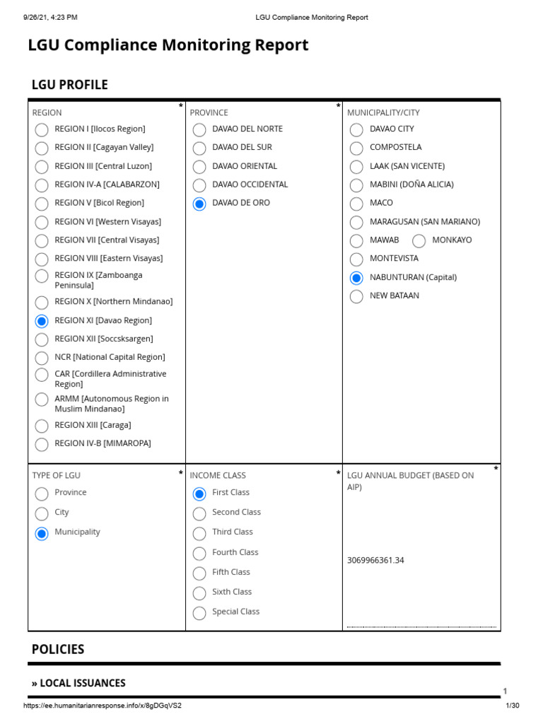 NABUNTURAN 2021 - LGU Compliance Monitoring Report | PDF | Disability ...