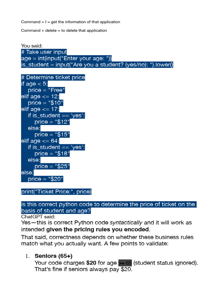 Python Ticket Pricing and Sorting Logic | PDF | Computing | Computer ...