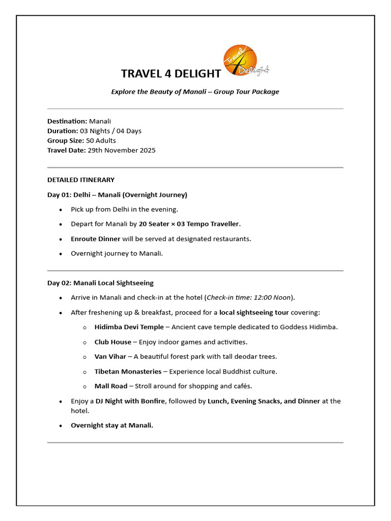 Manali Group Tour Package Details | PDF