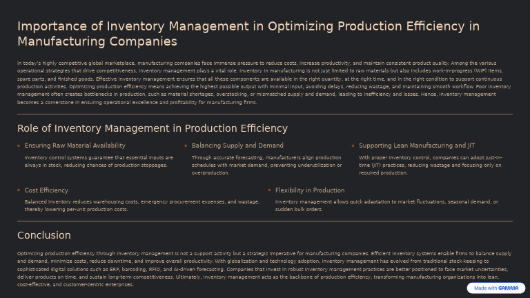 Inventory Management for Production Efficiency | PDF | Inventory | Lean ...