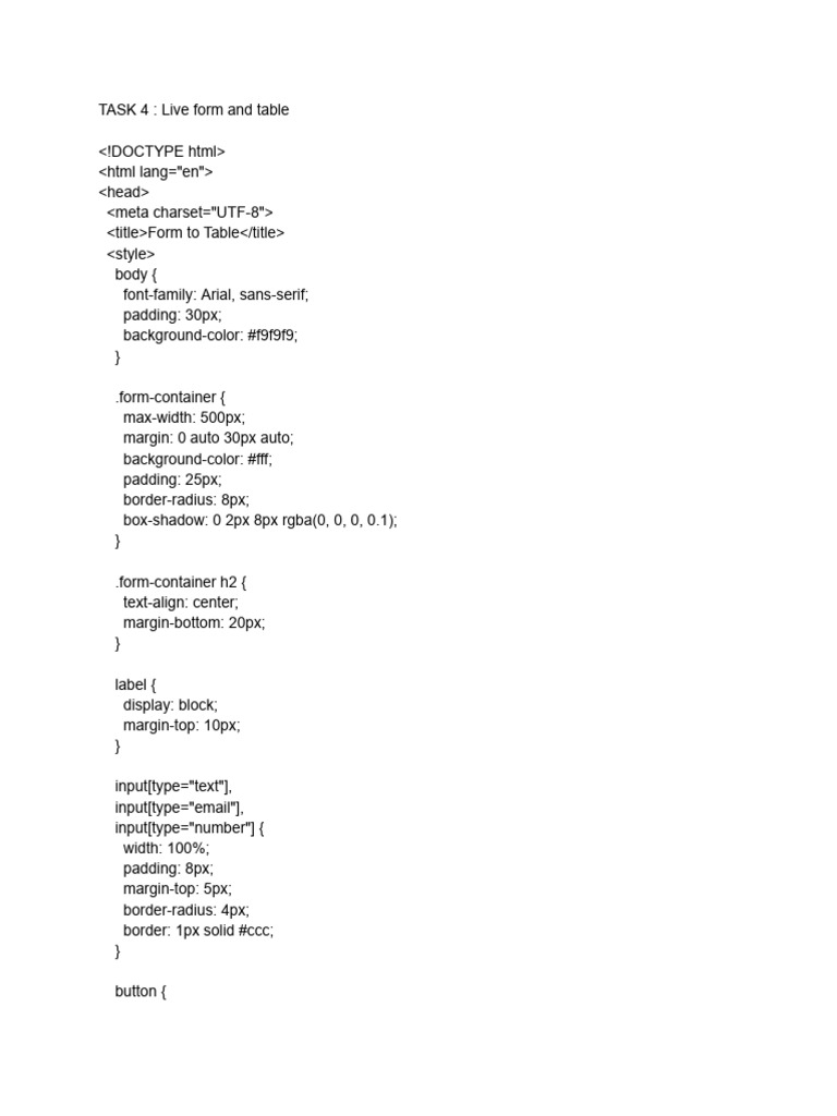 User Info Form with Data Table | PDF