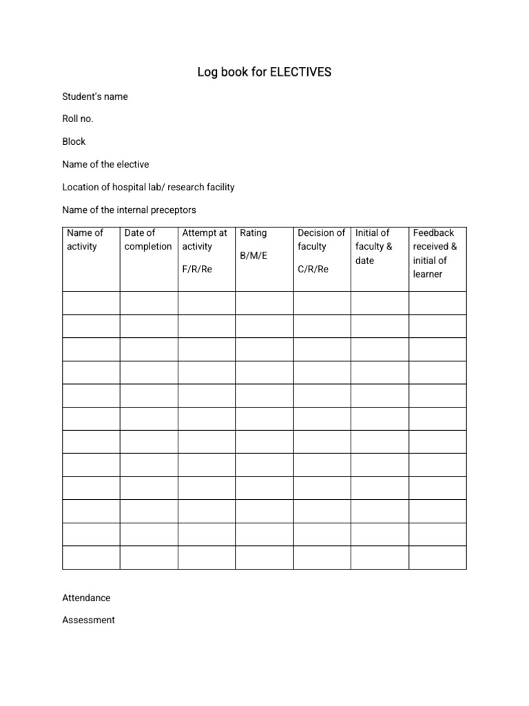 Elective Log Book Template | PDF